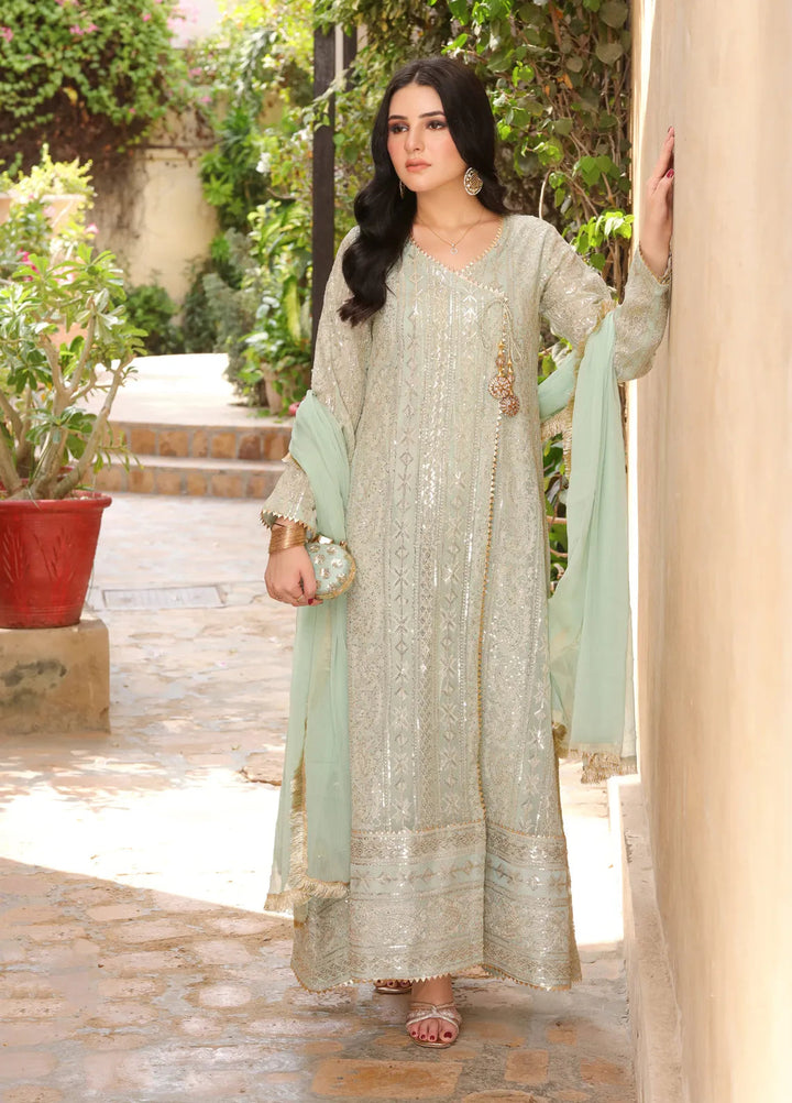 Mona Embroidery Pret Embroidered Chiffon 3 Piece Suit Divine-Mint-Green