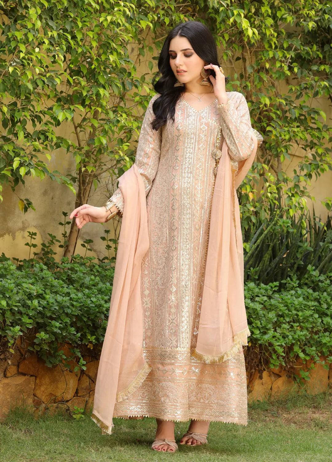 Mona Embroidery Pret Embroidered Chiffon 3 Piece Suit Divine-Peach