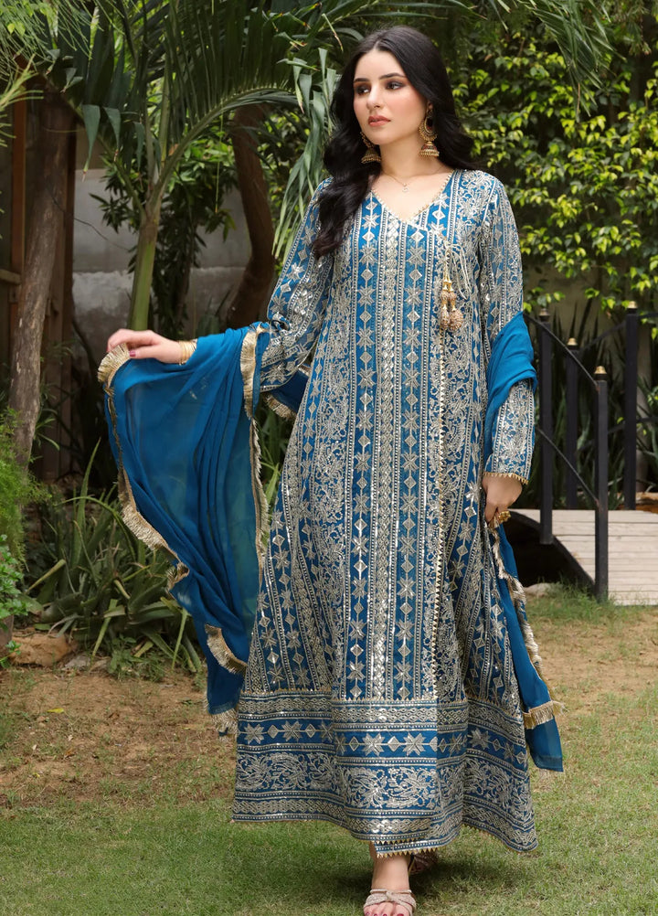 Mona Embroidery Pret Embroidered Chiffon 3 Piece Suit Divine-Zinc-Blue