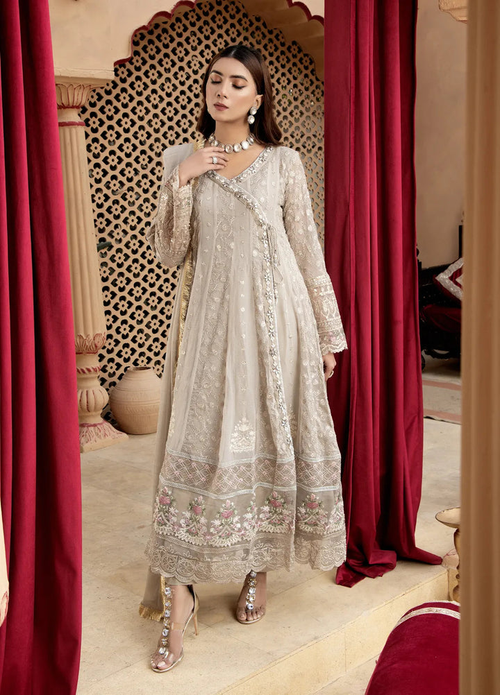 Mona Embroidery Pret Embroidered Chiffon 3 Piece Suit Divinedrape Angrakha-Light-Brown