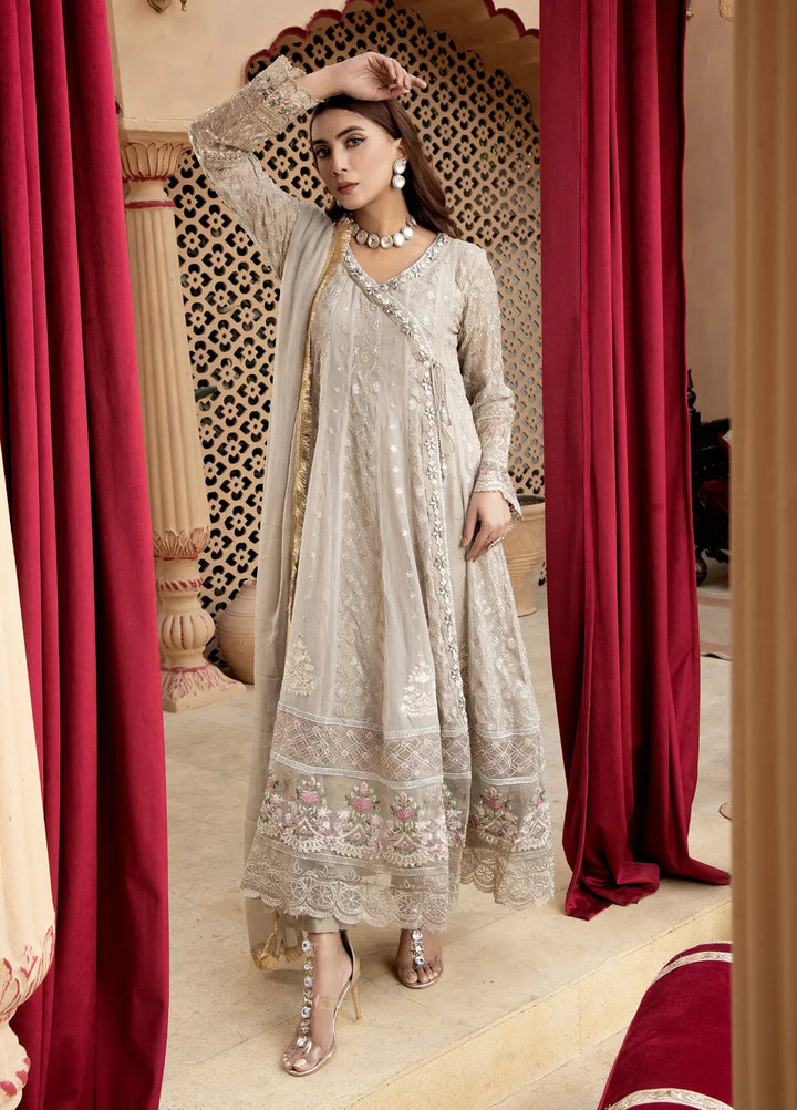 Mona Embroidery Pret Embroidered Chiffon 3 Piece Suit Divinedrape Angrakha-Light-Brown