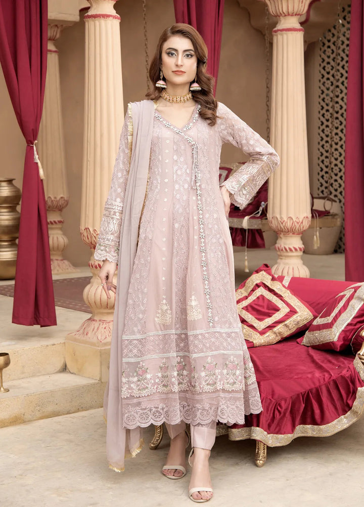Mona Embroidery Pret Embroidered Chiffon 3 Piece Suit Divinedrape Angrakha-Lilac