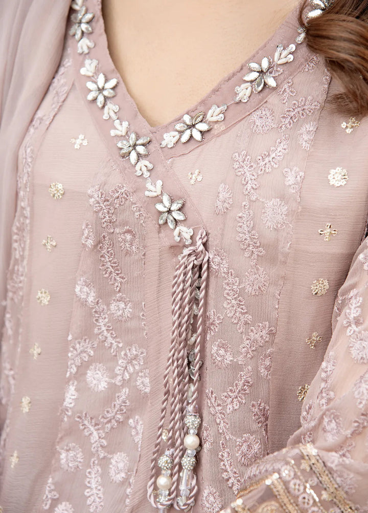 Mona Embroidery Pret Embroidered Chiffon 3 Piece Suit Divinedrape Angrakha-Lilac