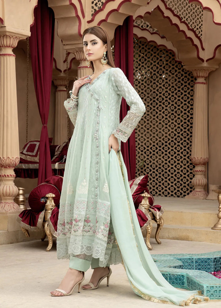 Mona Embroidery Pret Embroidered Chiffon 3 Piece Suit Divinedrape Angrakha-Mint-Green