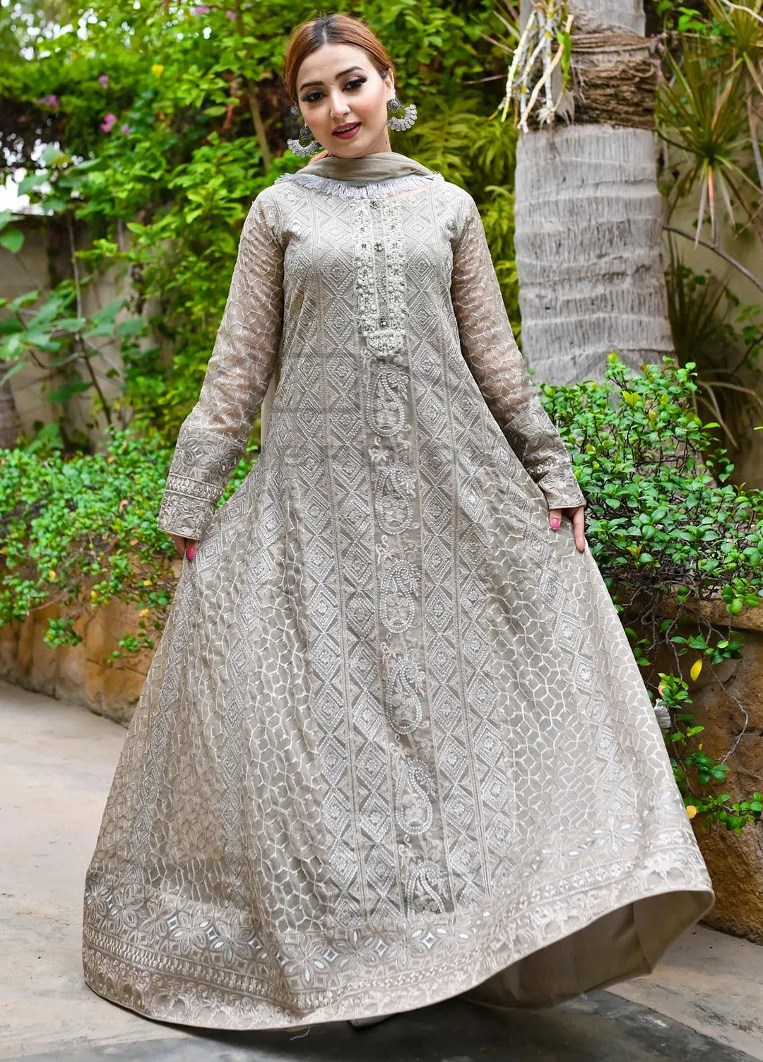 Mona Embroidery Pret Embroidered Chiffon 3 Piece Suit Dusty Affair-Light-Brown