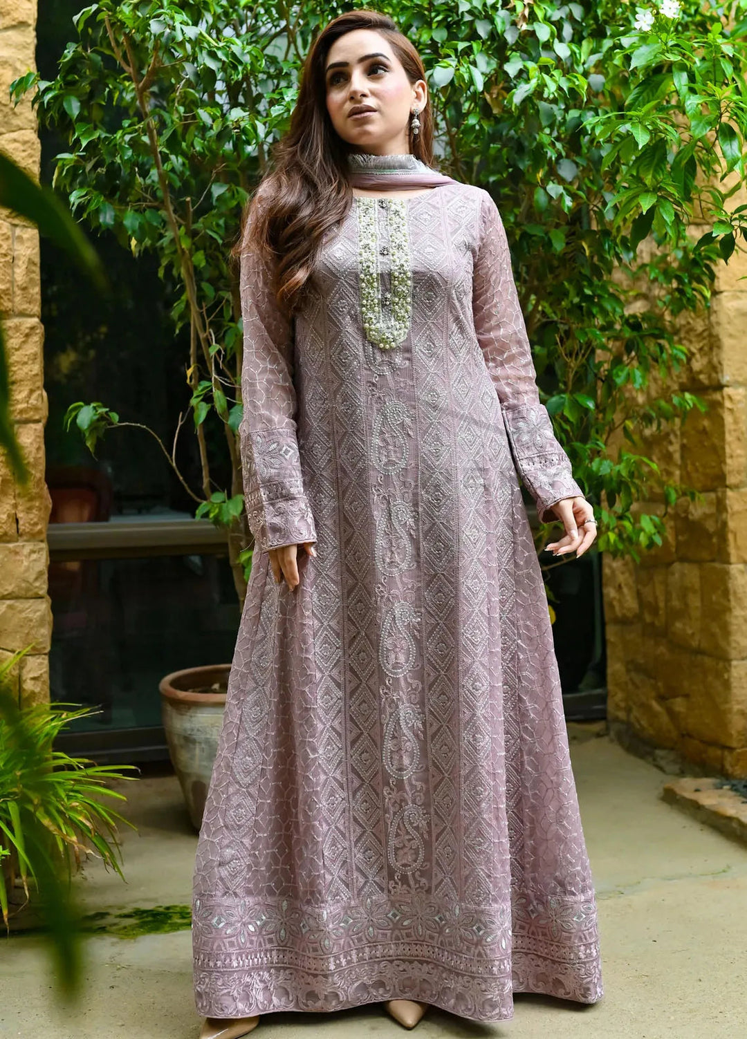Mona Embroidery Pret Embroidered Chiffon 3 Piece Suit Dusty Affair-Lilac