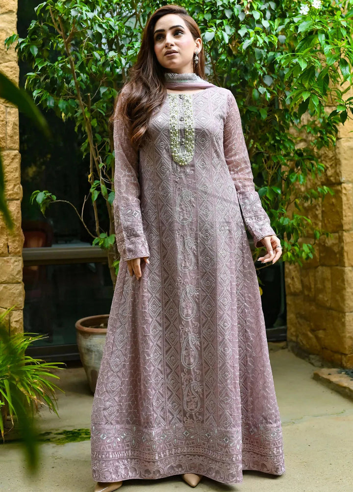 Mona Embroidery Pret Embroidered Chiffon 3 Piece Suit Dusty Affair-Lilac