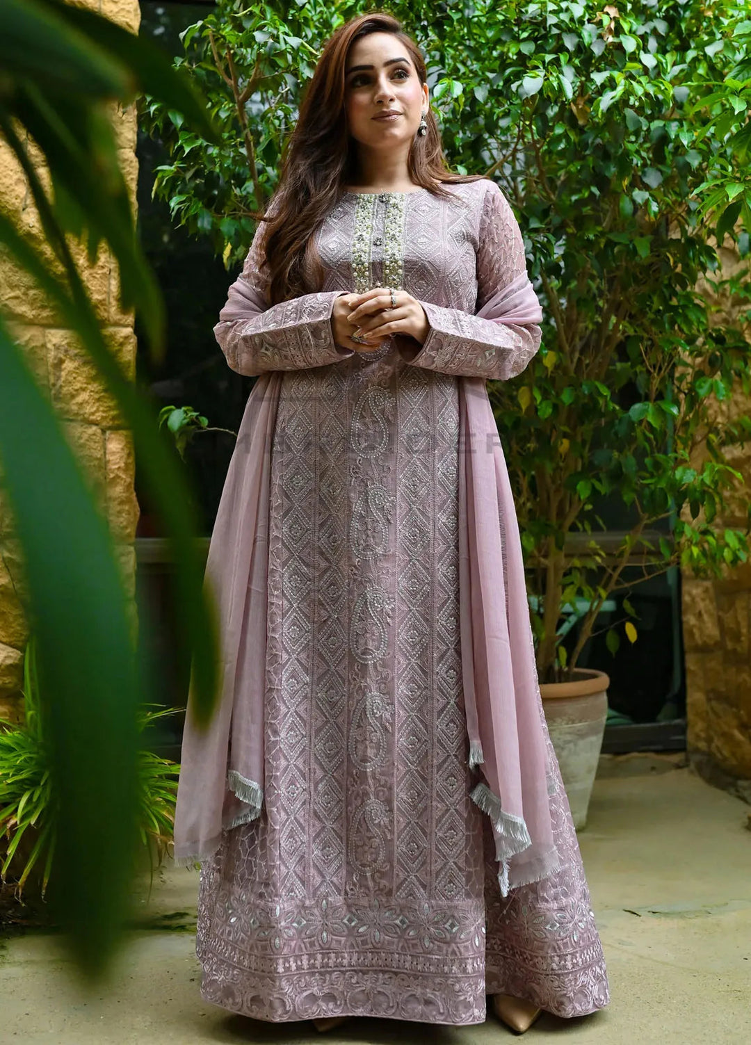 Mona Embroidery Pret Embroidered Chiffon 3 Piece Suit Dusty Affair-Lilac