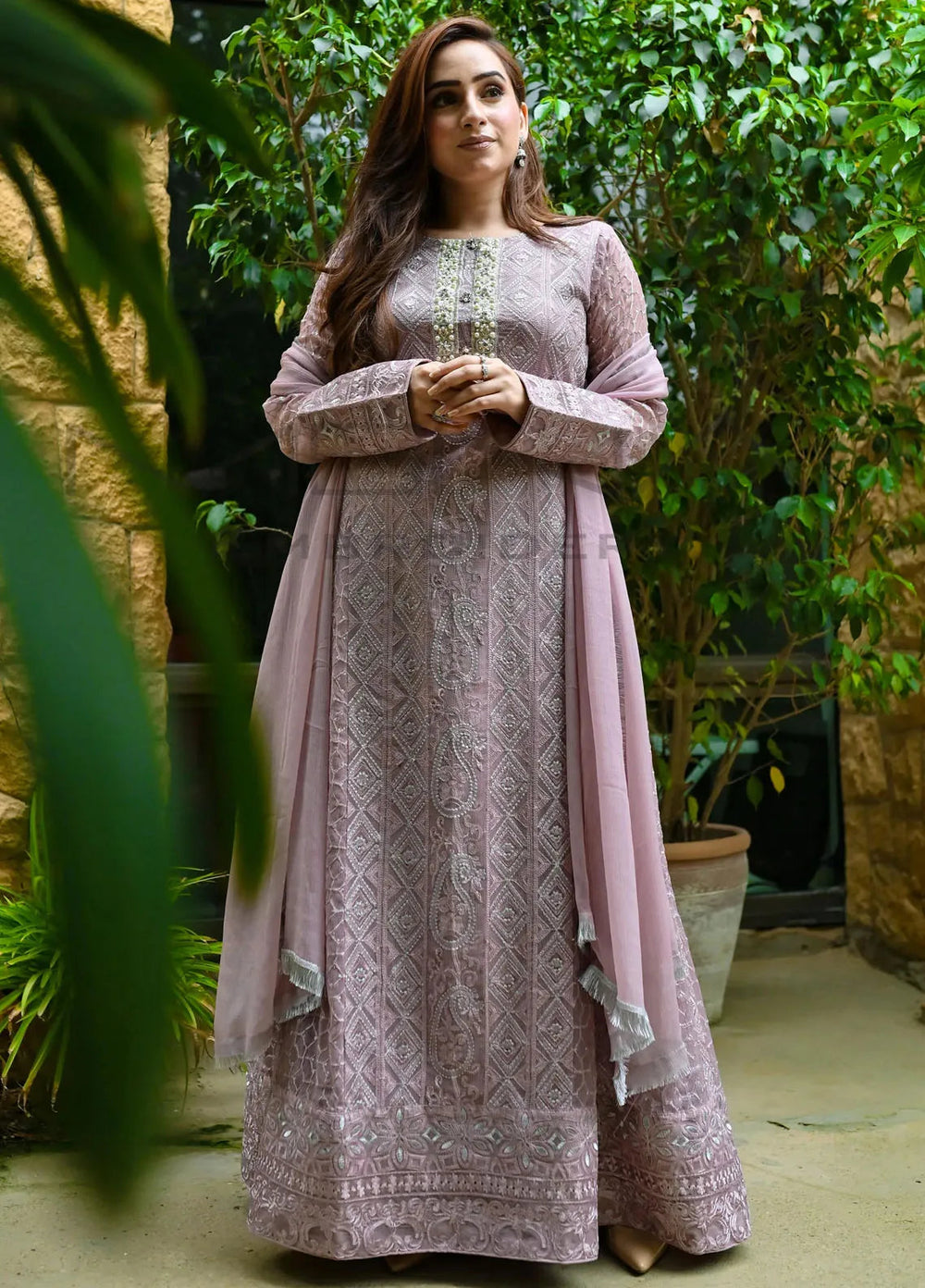 Mona Embroidery Pret Embroidered Chiffon 3 Piece Suit Dusty Affair-Lilac