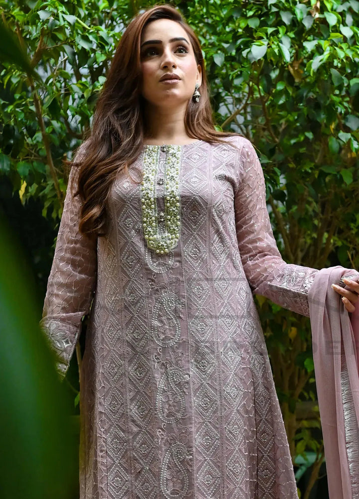 Mona Embroidery Pret Embroidered Chiffon 3 Piece Suit Dusty Affair-Lilac