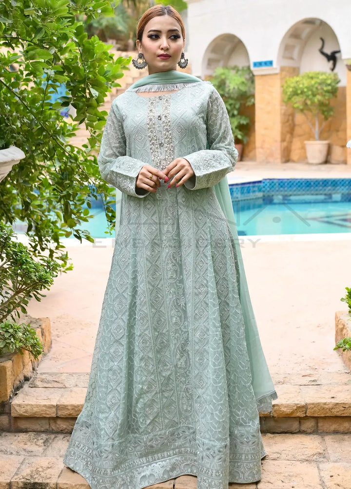Mona Embroidery Pret Embroidered Chiffon 3 Piece Suit Dusty Affair-Mint-Green