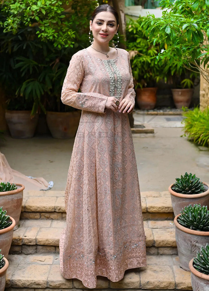 Mona Embroidery Pret Embroidered Chiffon 3 Piece Suit Dusty Affair-Peach