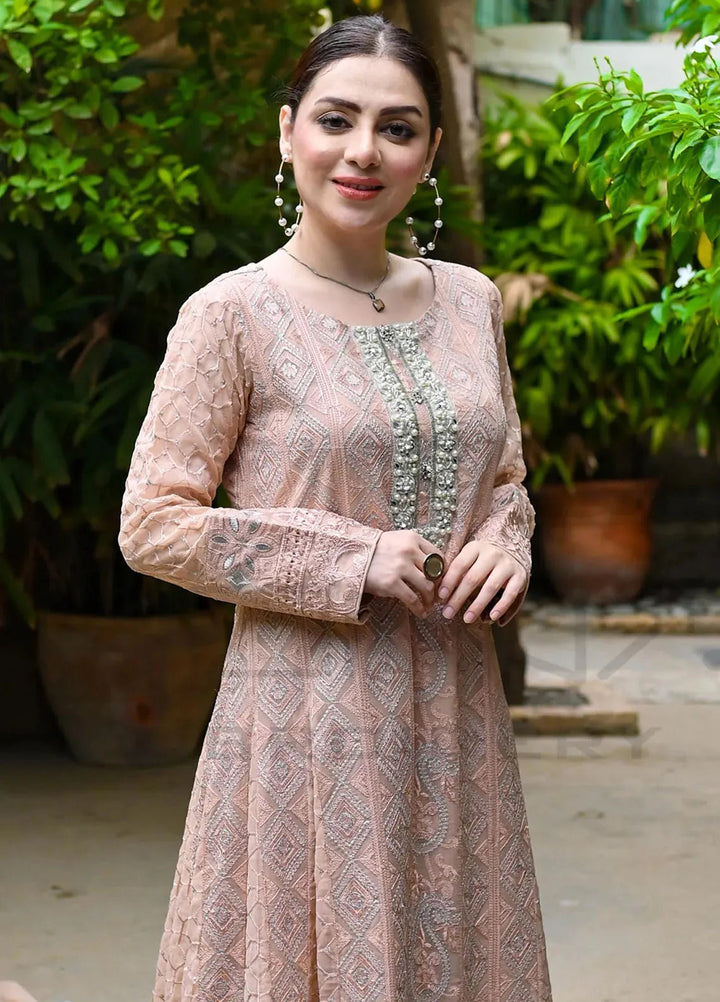 Mona Embroidery Pret Embroidered Chiffon 3 Piece Suit Dusty Affair-Peach