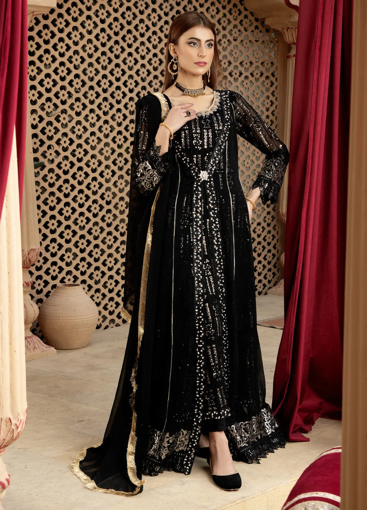 Mona Embroidery Pret Embroidered Chiffon 3 Piece Suit Enchante-Black
