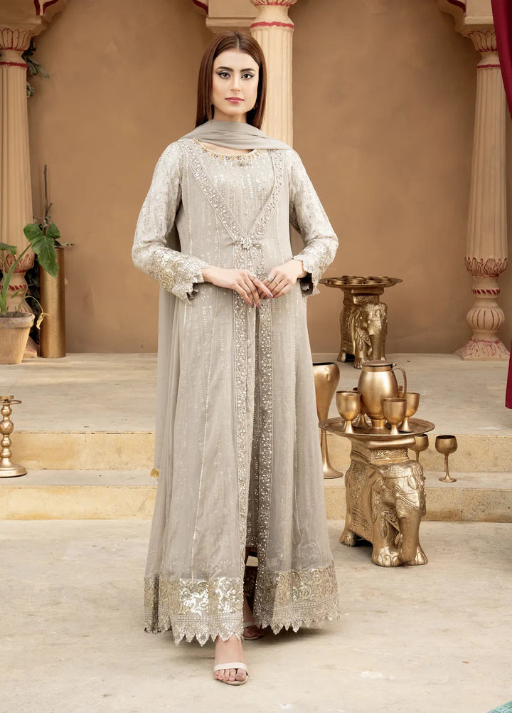 Mona Embroidery Pret Embroidered Chiffon 3 Piece Suit Enchante-Light-Brown