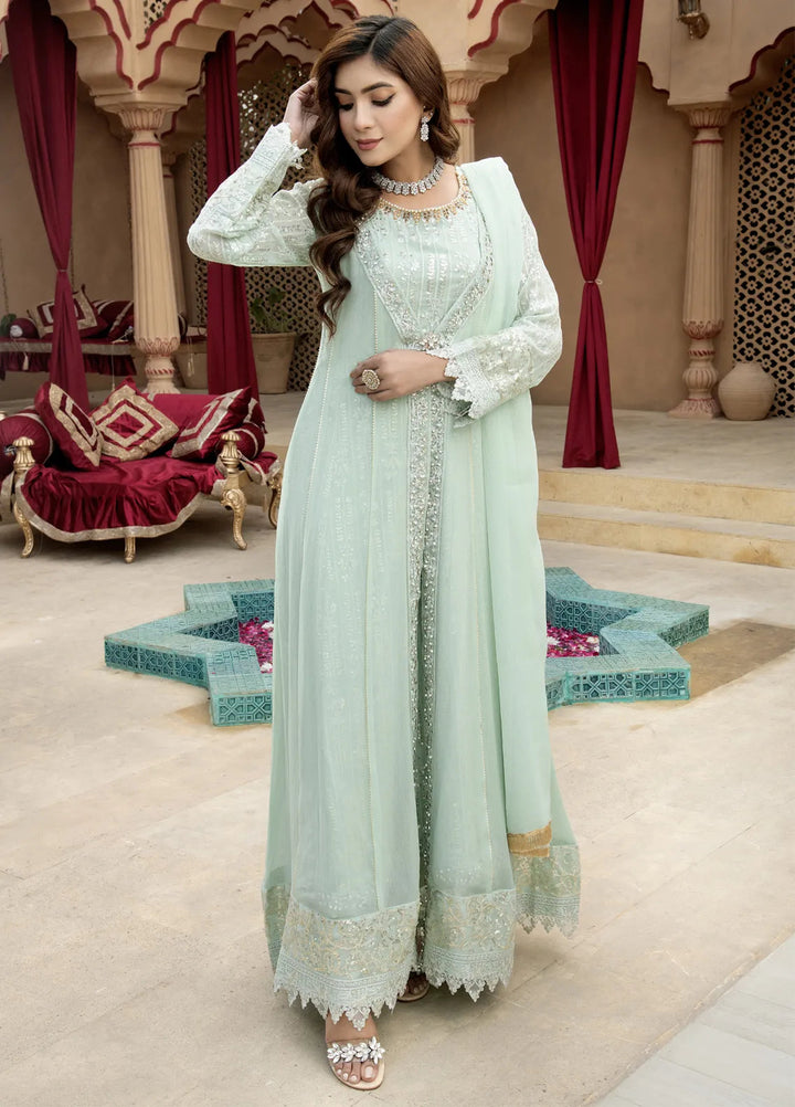 Mona Embroidery Pret Embroidered Chiffon 3 Piece Suit Enchante-Mint-Green