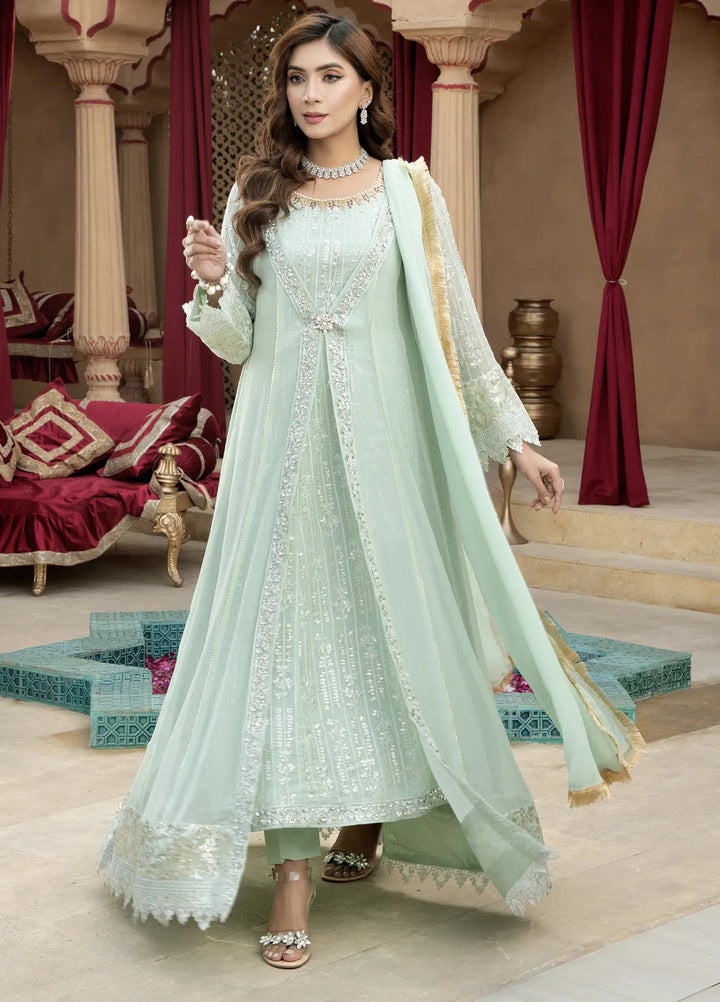 Mona Embroidery Pret Embroidered Chiffon 3 Piece Suit Enchante-Mint-Green