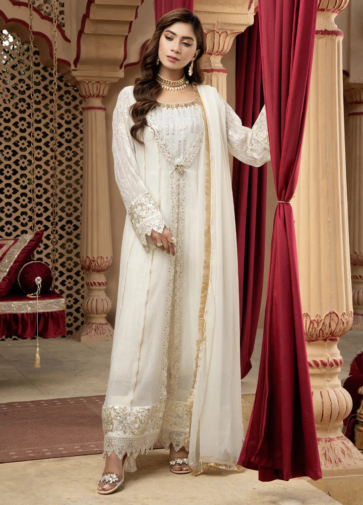 Mona Embroidery Pret Embroidered Chiffon 3 Piece Suit Enchante-Off-White