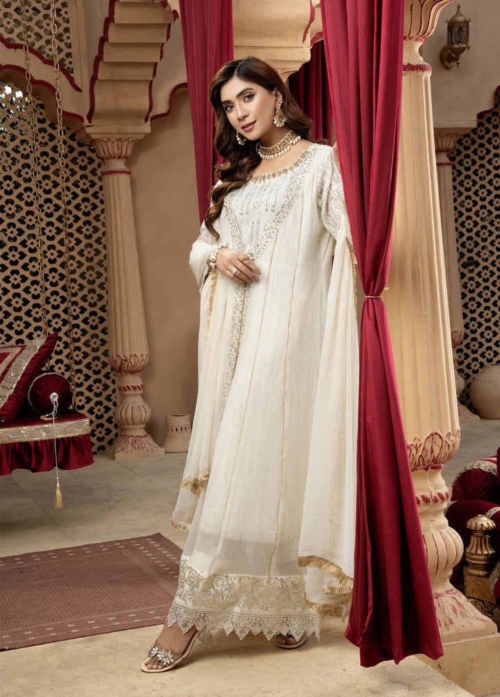 Mona Embroidery Pret Embroidered Chiffon 3 Piece Suit Enchante-Off-White