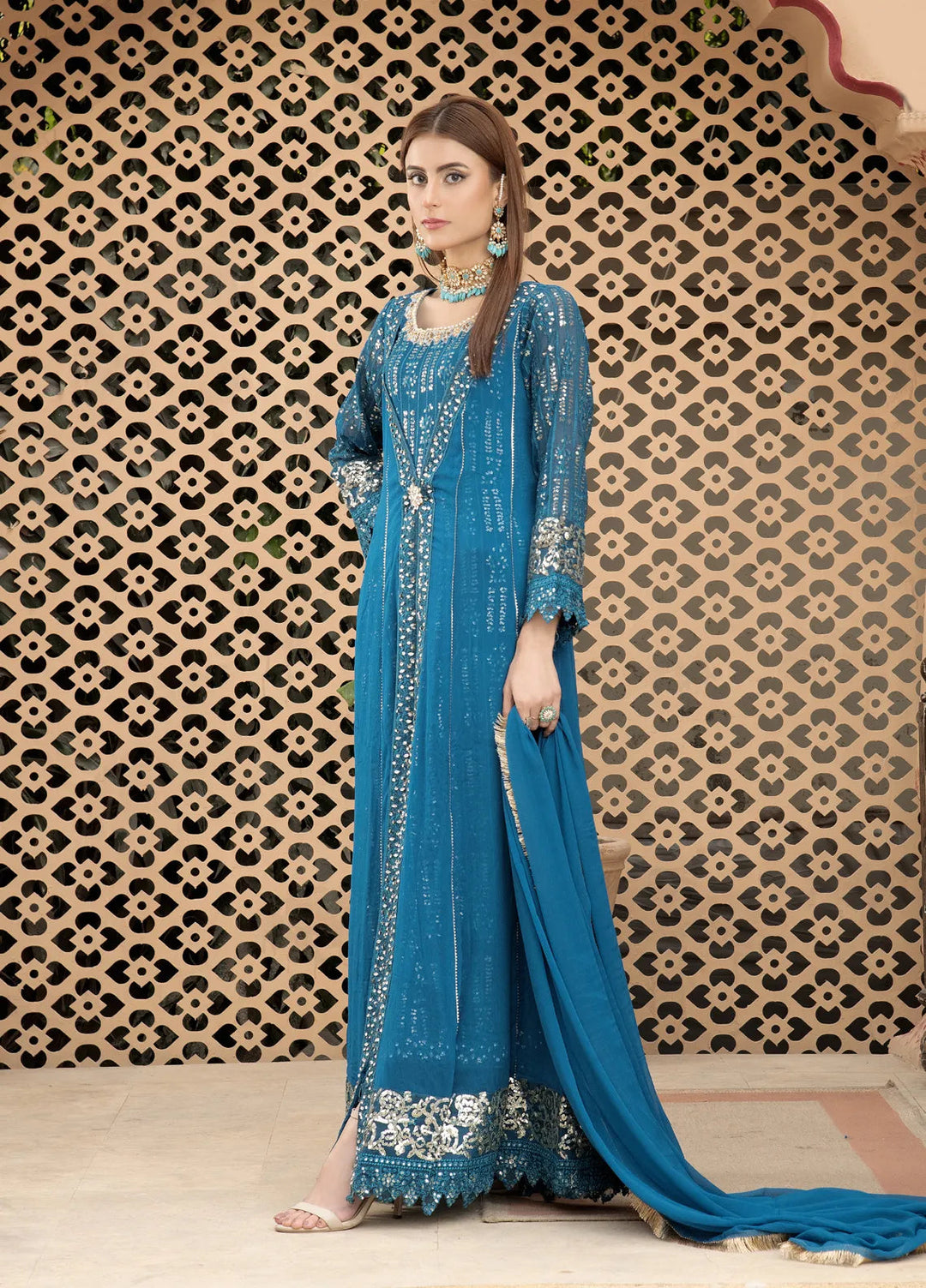 Mona Embroidery Pret Embroidered Chiffon 3 Piece Suit Enchante-Zinc-Blue