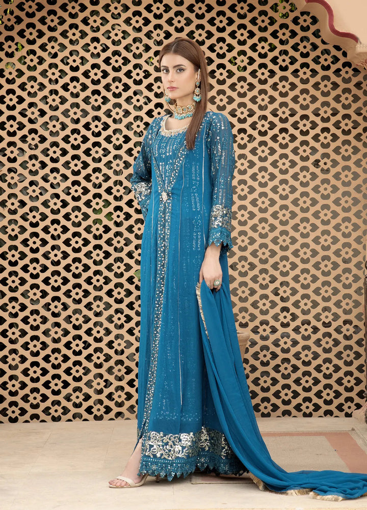 Mona Embroidery Pret Embroidered Chiffon 3 Piece Suit Enchante-Zinc-Blue
