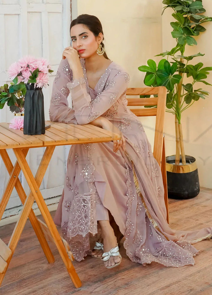 Mona Embroidery Pret Embroidered Chiffon 3 Piece Suit Ethereal Pearl-Lilac