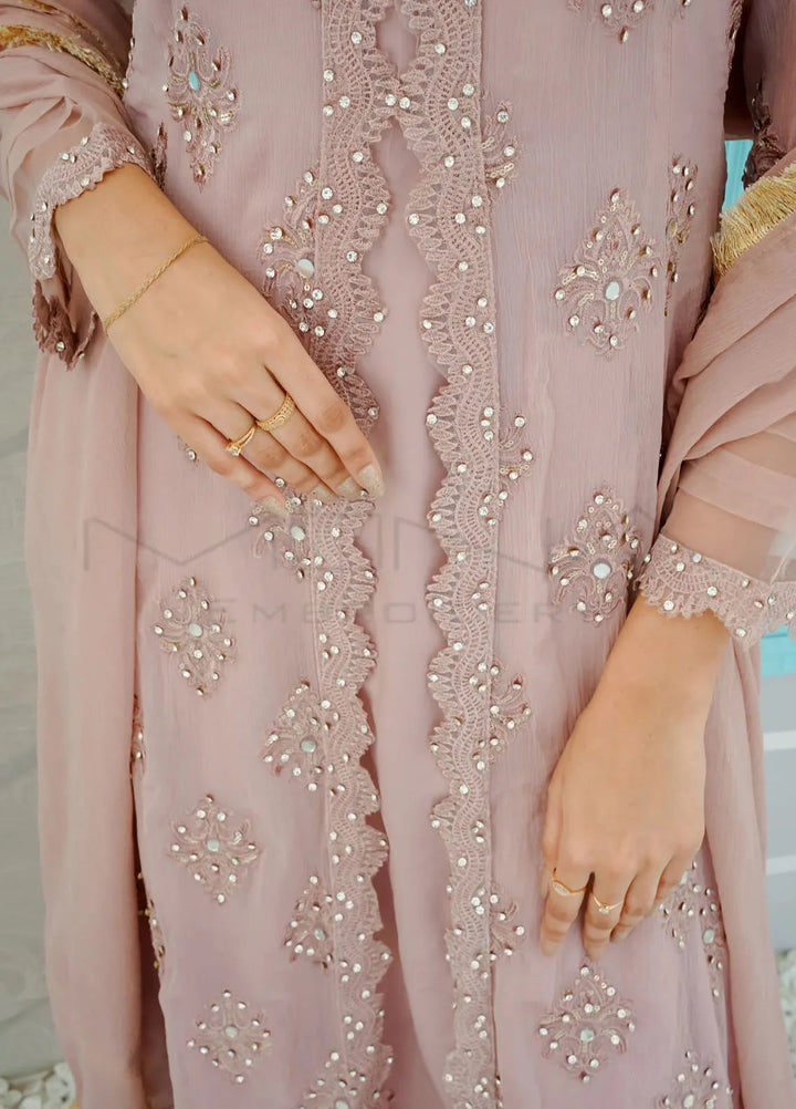 Mona Embroidery Pret Embroidered Chiffon 3 Piece Suit Ethereal Pearl-Lilac