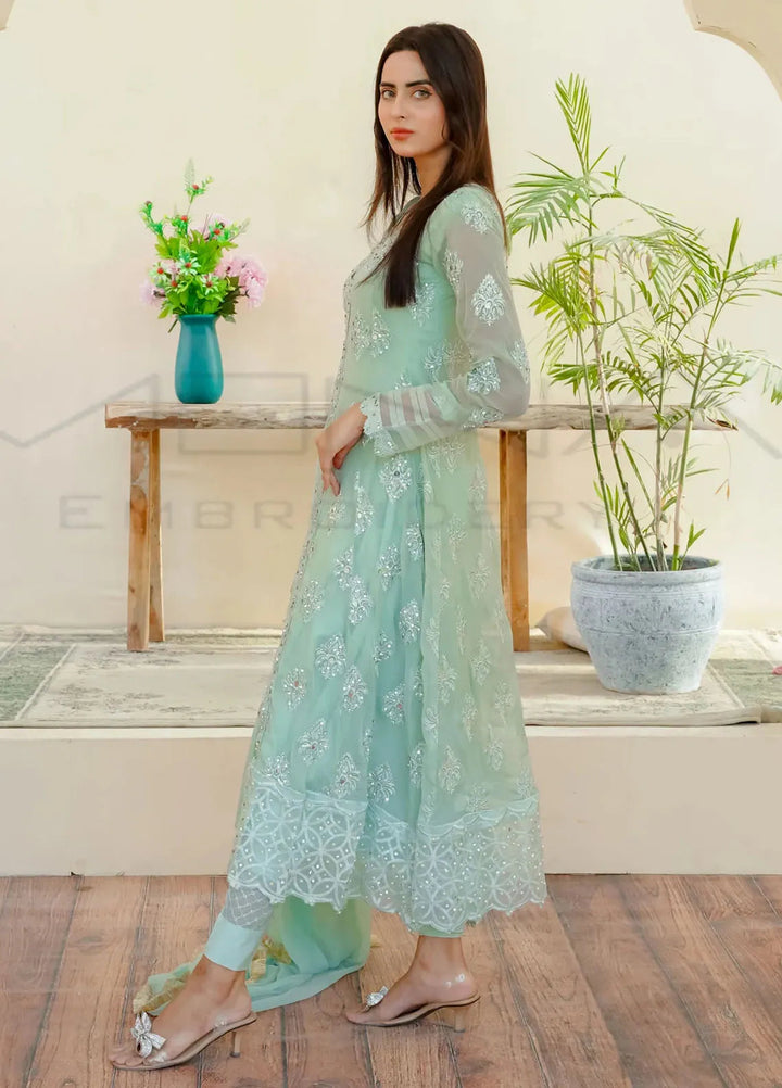 Mona Embroidery Pret Embroidered Chiffon 3 Piece Suit Ethereal Pearl-Mint Green