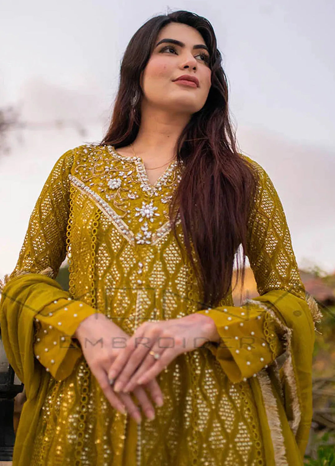 Mona Embroidery Pret Embroidered Chiffon 3 Piece Suit Floral Weaves Dhani