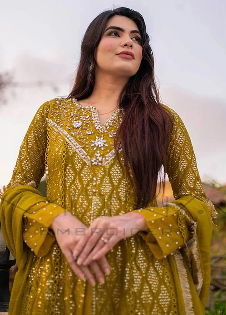 Mona Embroidery Pret Embroidered Chiffon 3 Piece Suit Floral Weaves Dhani