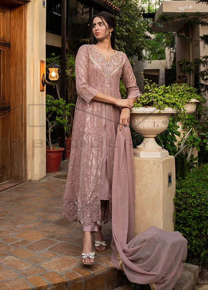 Mona Embroidery Pret Embroidered Chiffon 3 Piece Suit Floral Weaves Lilac