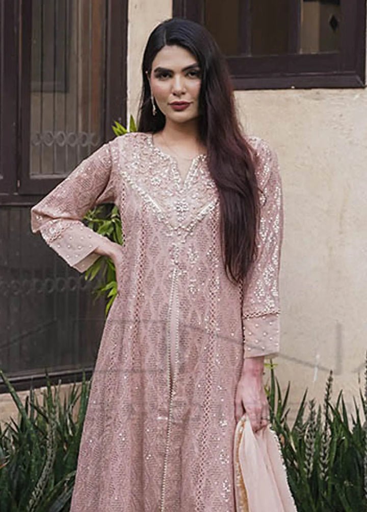 Mona Embroidery Pret Embroidered Chiffon 3 Piece Suit Floral Weaves Peach