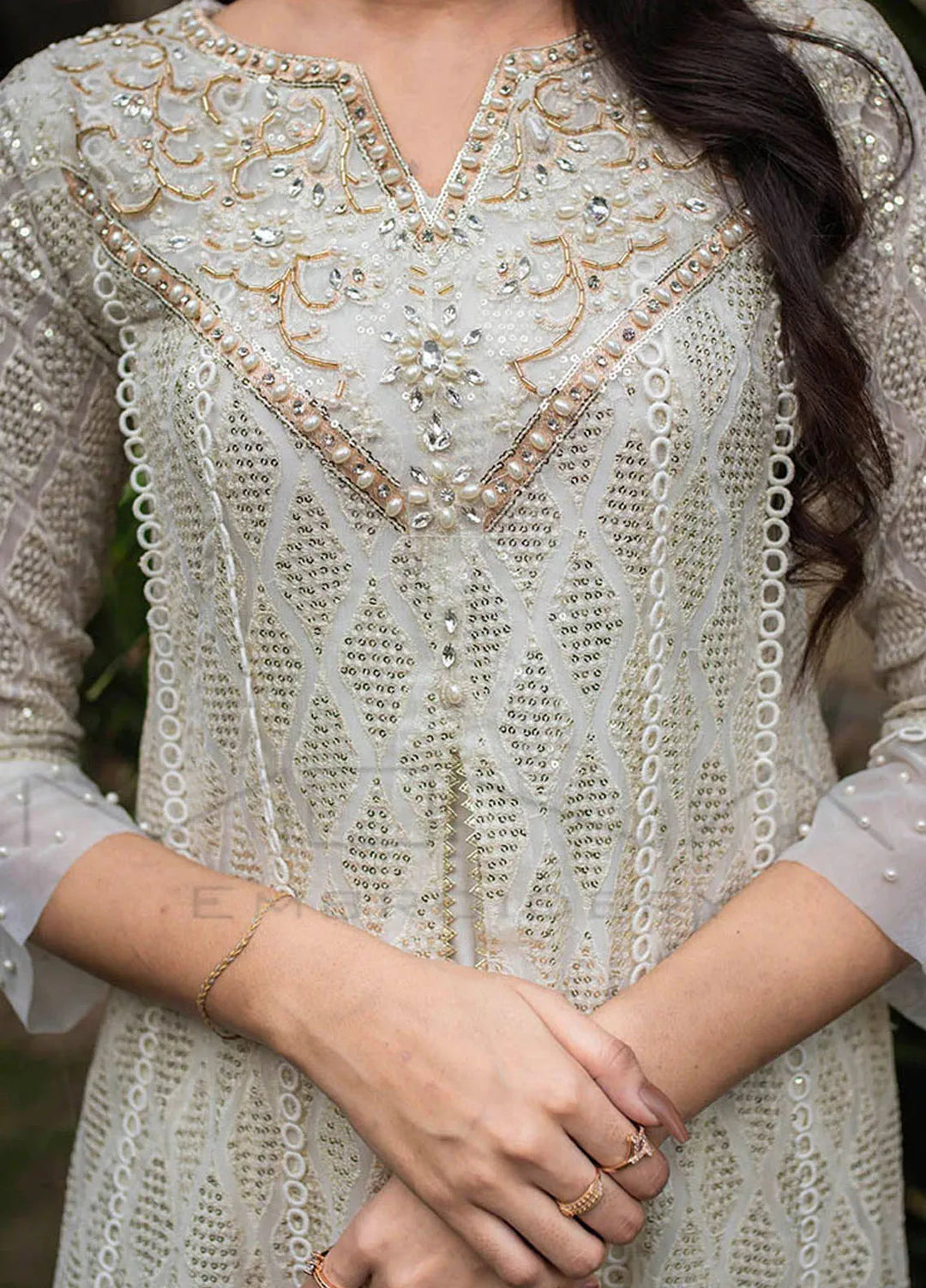 Mona Embroidery Pret Embroidered Chiffon 3 Piece Suit Floral Weaves White