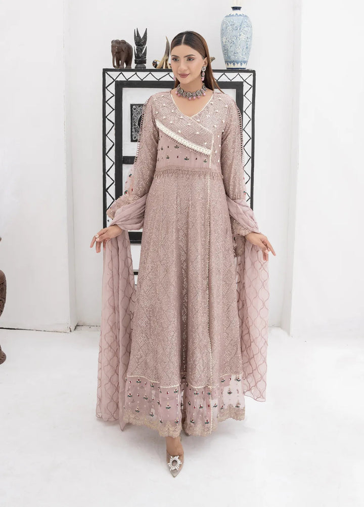 Mona Embroidery Pret Embroidered Chiffon 3 Piece Suit Majestic Allure-Lilac
