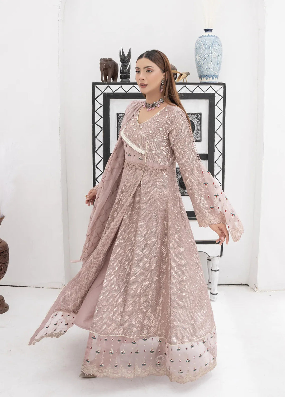 Mona Embroidery Pret Embroidered Chiffon 3 Piece Suit Majestic Allure-Lilac