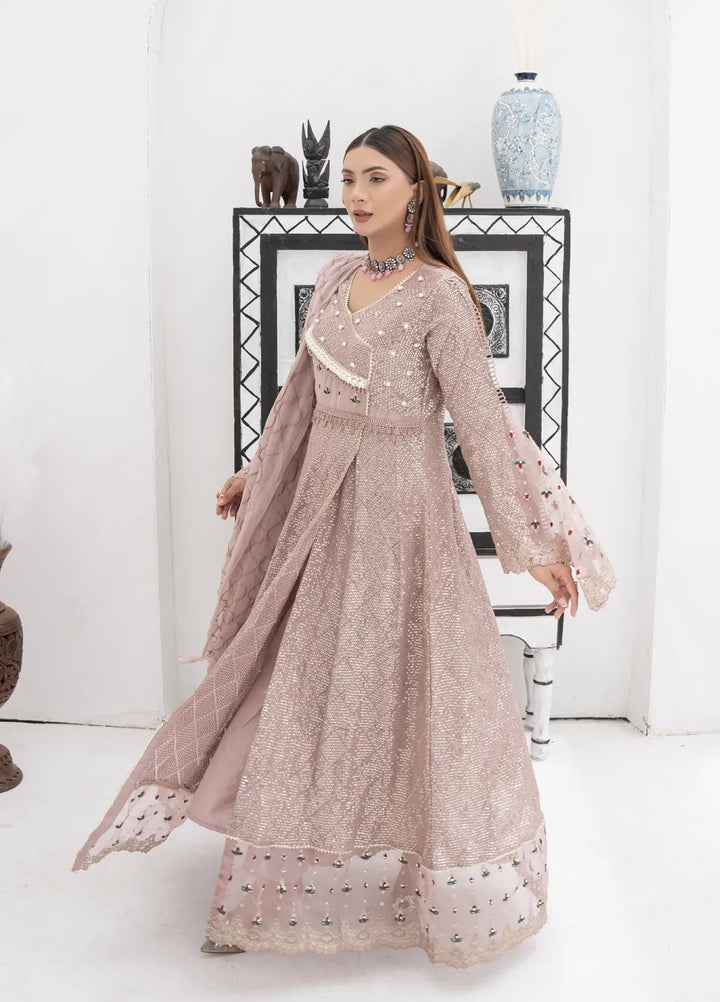 Mona Embroidery Pret Embroidered Chiffon 3 Piece Suit Majestic Allure-Lilac