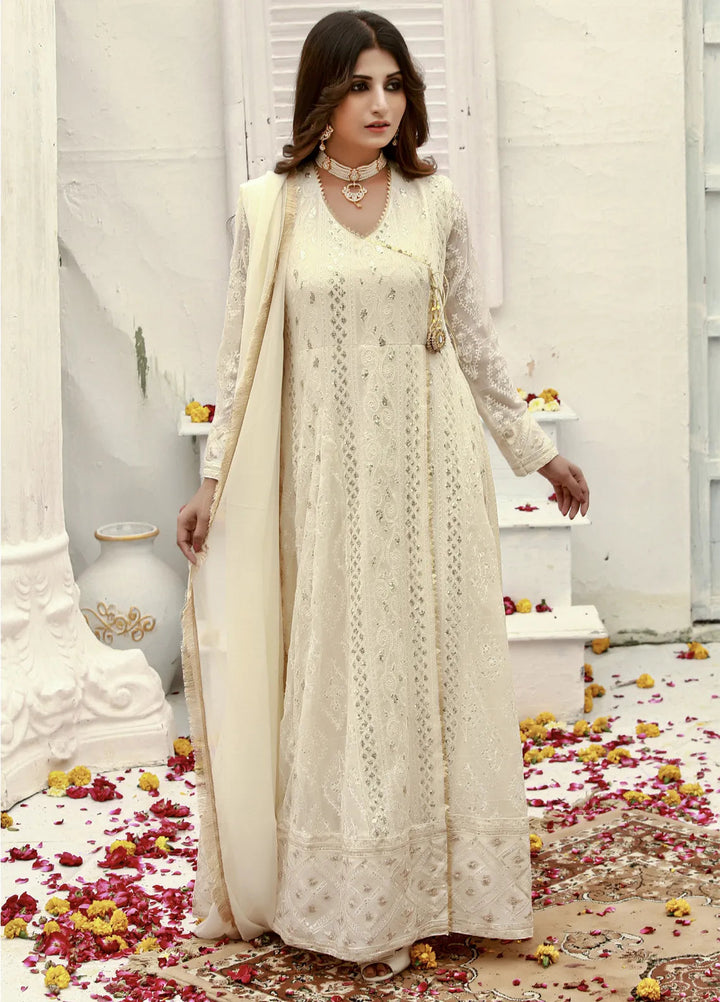 Mona Embroidery Pret Embroidered Chiffon 3 Piece Suit Melanie-Off-White