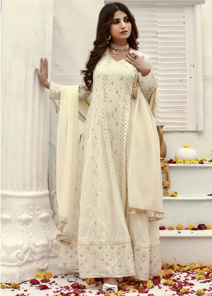 Mona Embroidery Pret Embroidered Chiffon 3 Piece Suit Melanie-Off-White