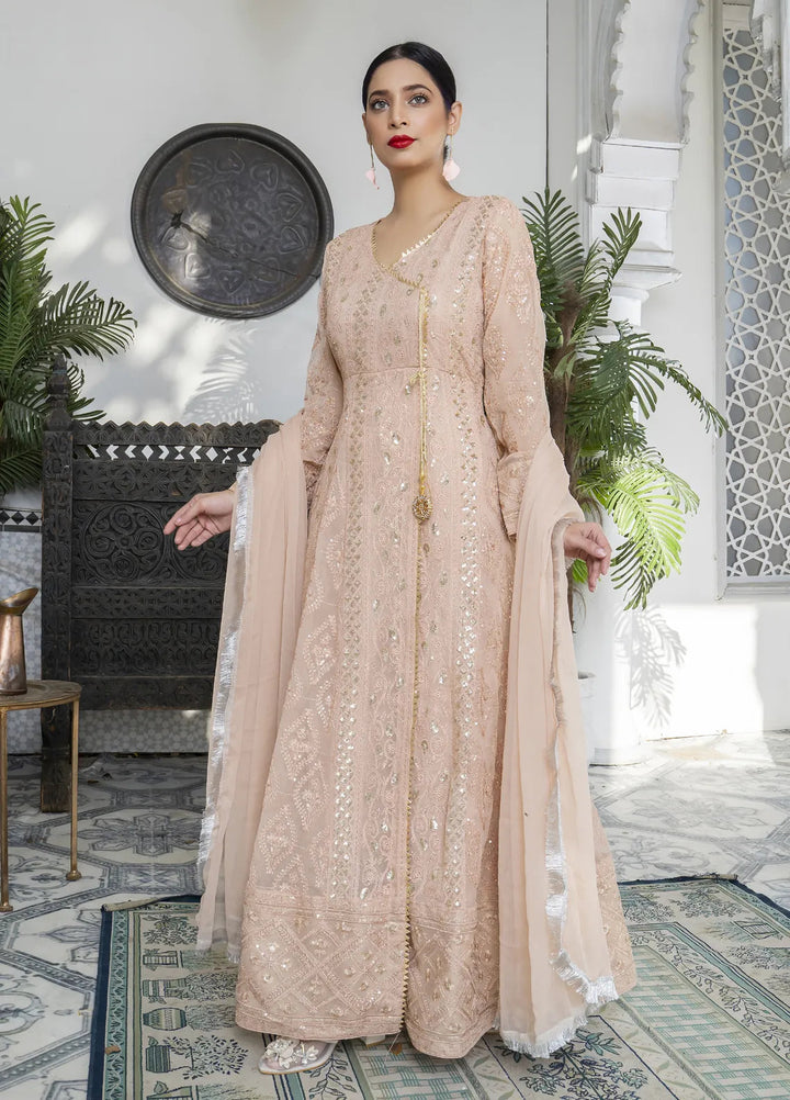 Mona Embroidery Pret Embroidered Chiffon 3 Piece Suit Melanie-Peach
