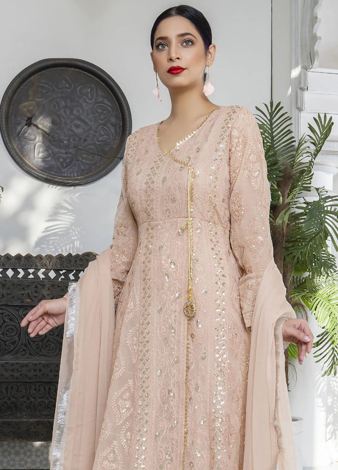 Mona Embroidery Pret Embroidered Chiffon 3 Piece Suit Melanie-Peach