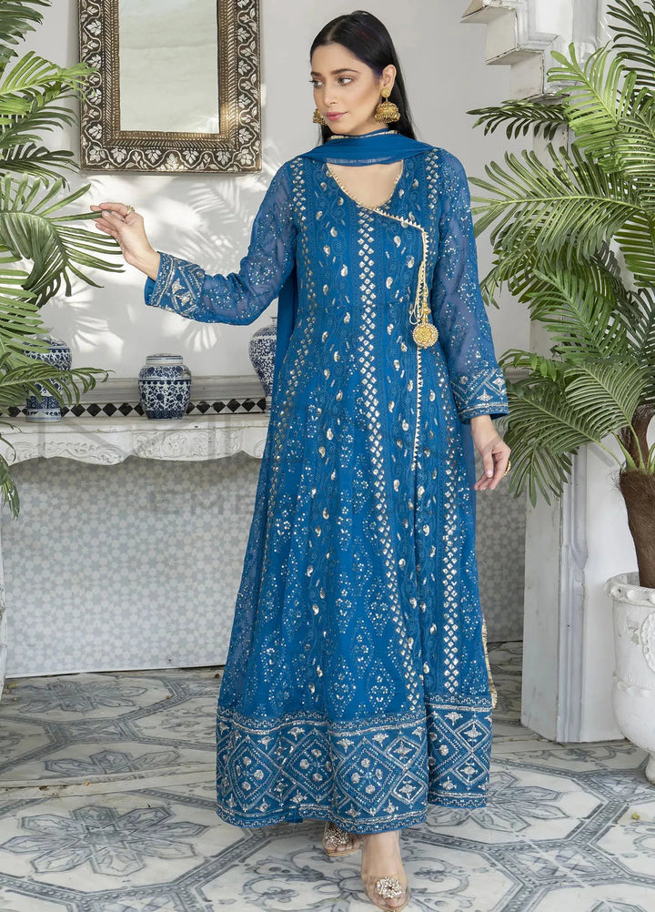 Mona Embroidery Pret Embroidered Chiffon 3 Piece Suit Melanie-Zinc-Blue