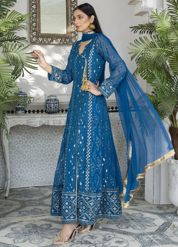 Mona Embroidery Pret Embroidered Chiffon 3 Piece Suit Melanie-Zinc-Blue