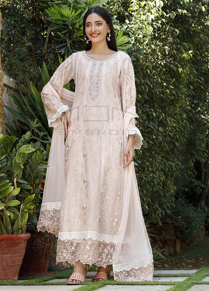 Mona Embroidery Pret Embroidered Chiffon 3 Piece Suit Nocturne Bliss-Peach