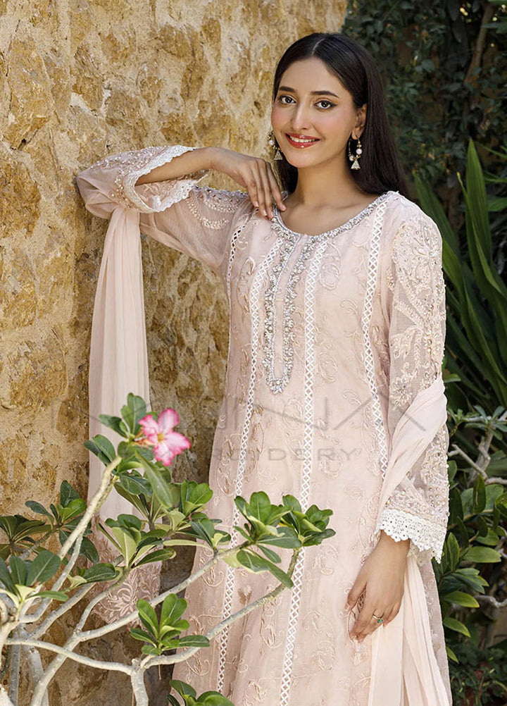 Mona Embroidery Pret Embroidered Chiffon 3 Piece Suit Nocturne Bliss-Peach