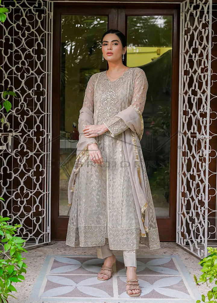 Mona Embroidery Pret Embroidered Chiffon 3 Piece Suit Ornate Blossoms Camel