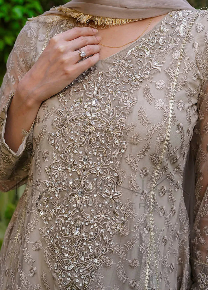 Mona Embroidery Pret Embroidered Chiffon 3 Piece Suit Ornate Blossoms Camel