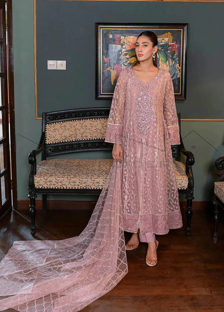 Mona Embroidery Pret Embroidered Chiffon 3 Piece Suit Ornate Blossoms Lilac