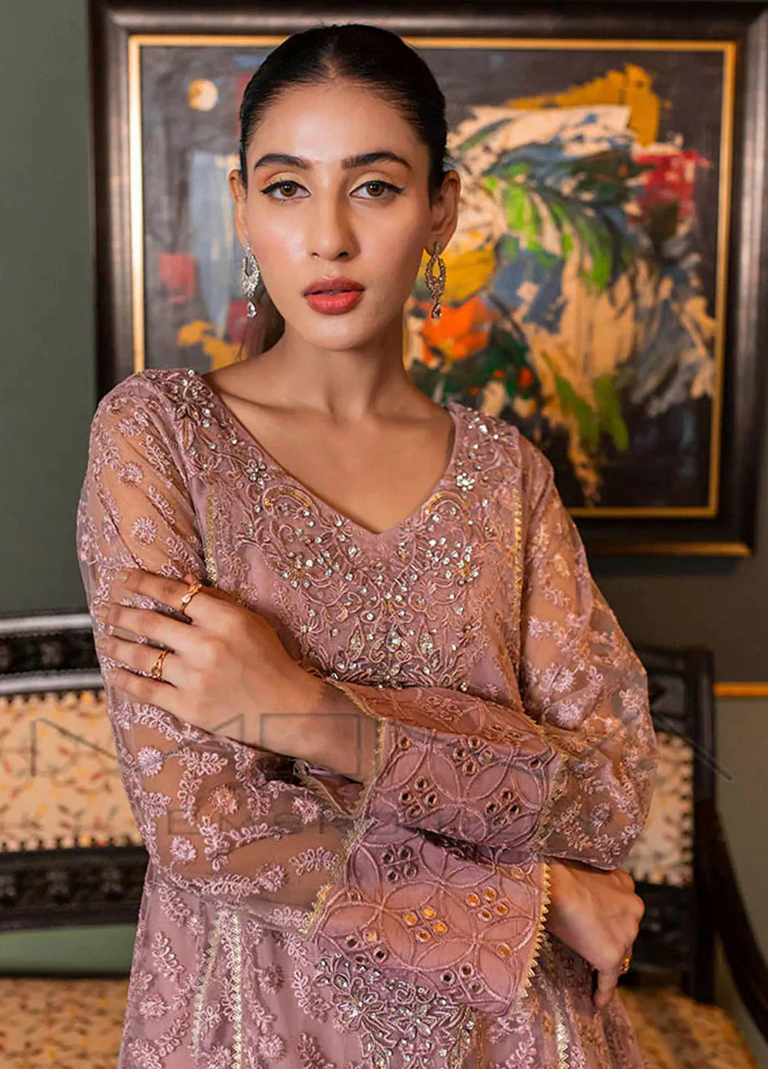 Mona Embroidery Pret Embroidered Chiffon 3 Piece Suit Ornate Blossoms Lilac