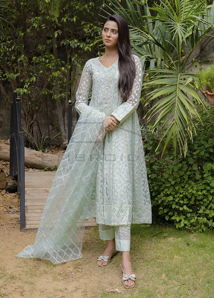 Mona Embroidery Pret Embroidered Chiffon 3 Piece Suit Ornate Blossoms Mint Green