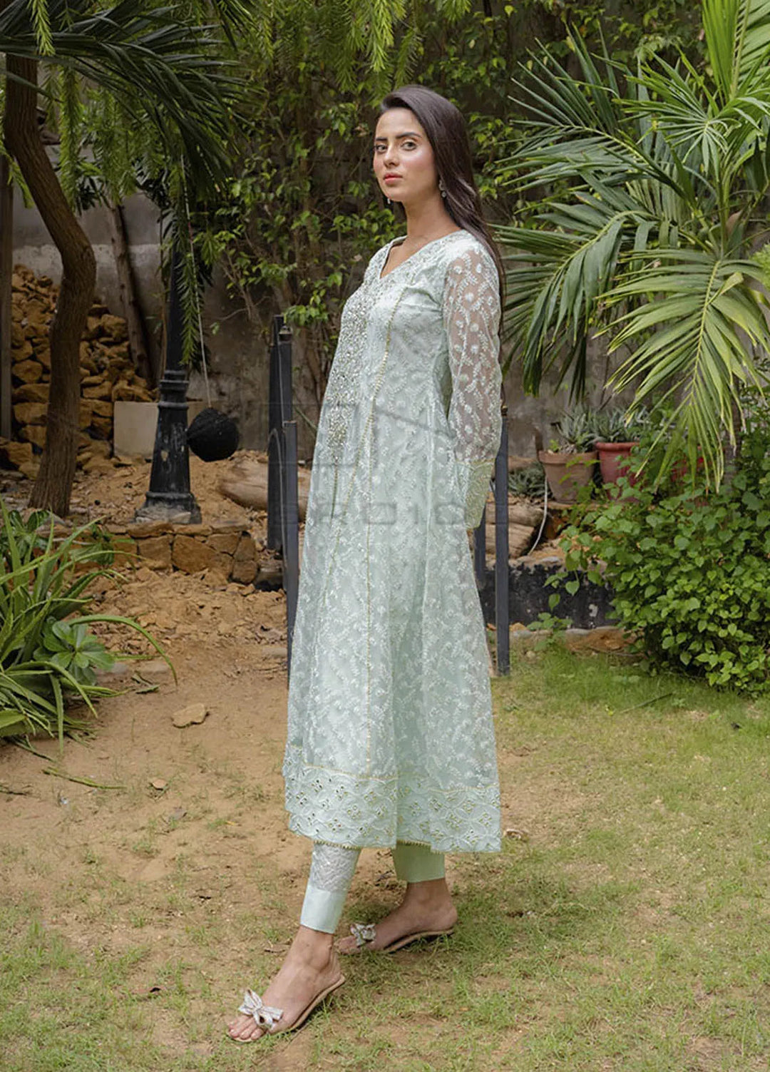 Mona Embroidery Pret Embroidered Chiffon 3 Piece Suit Ornate Blossoms Mint Green
